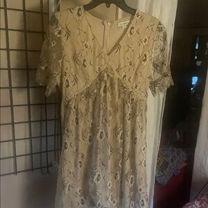 Francesca's Collections Beige Floral Lace Dress